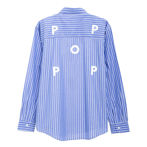 POP Trading Company Logo Striped Shirt Blue POPSS24_03-004 Degli Uberti